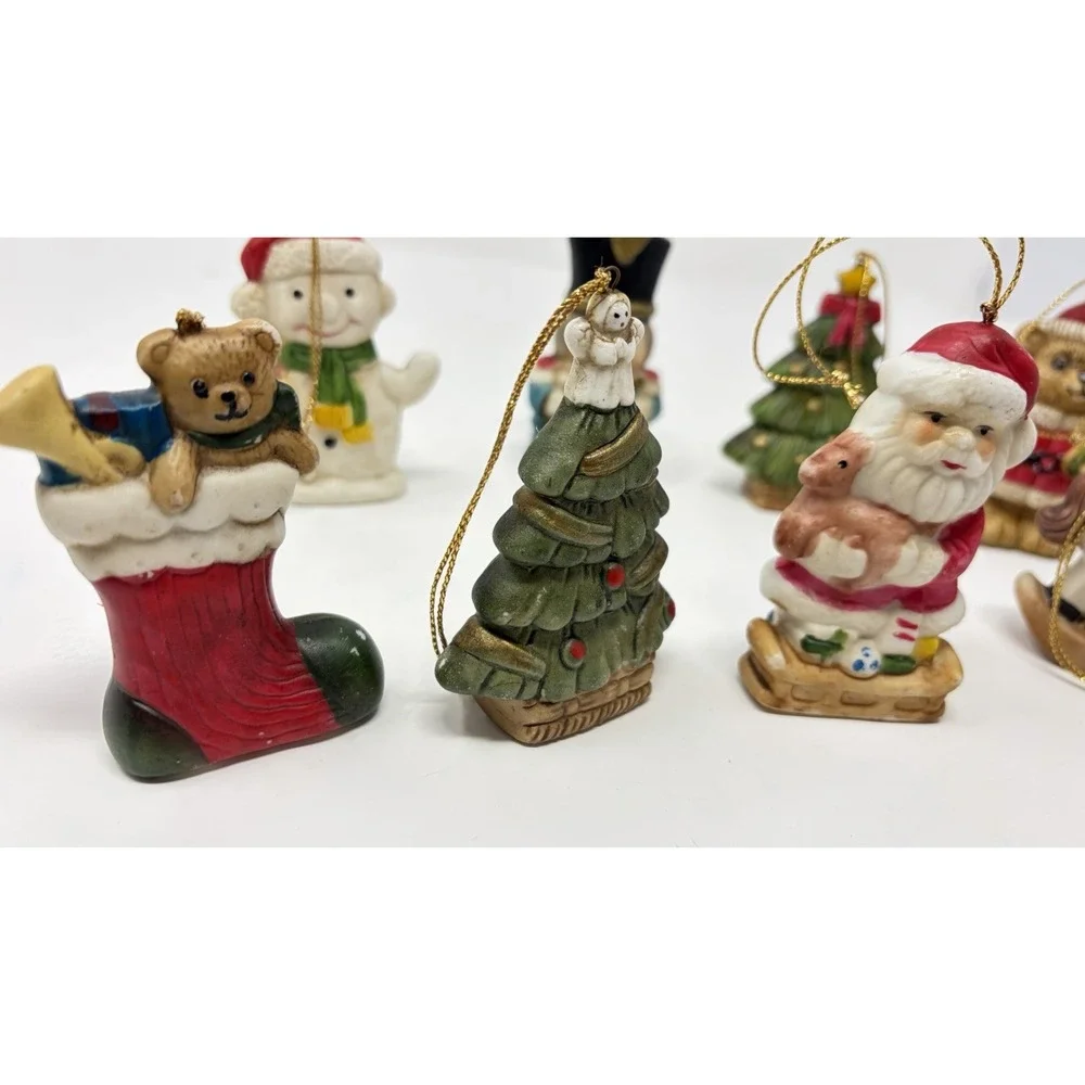 Vintage Ceramic Christmas Ornaments Set 8 Santa‎ Teddy Bear Tree Snowman drummer